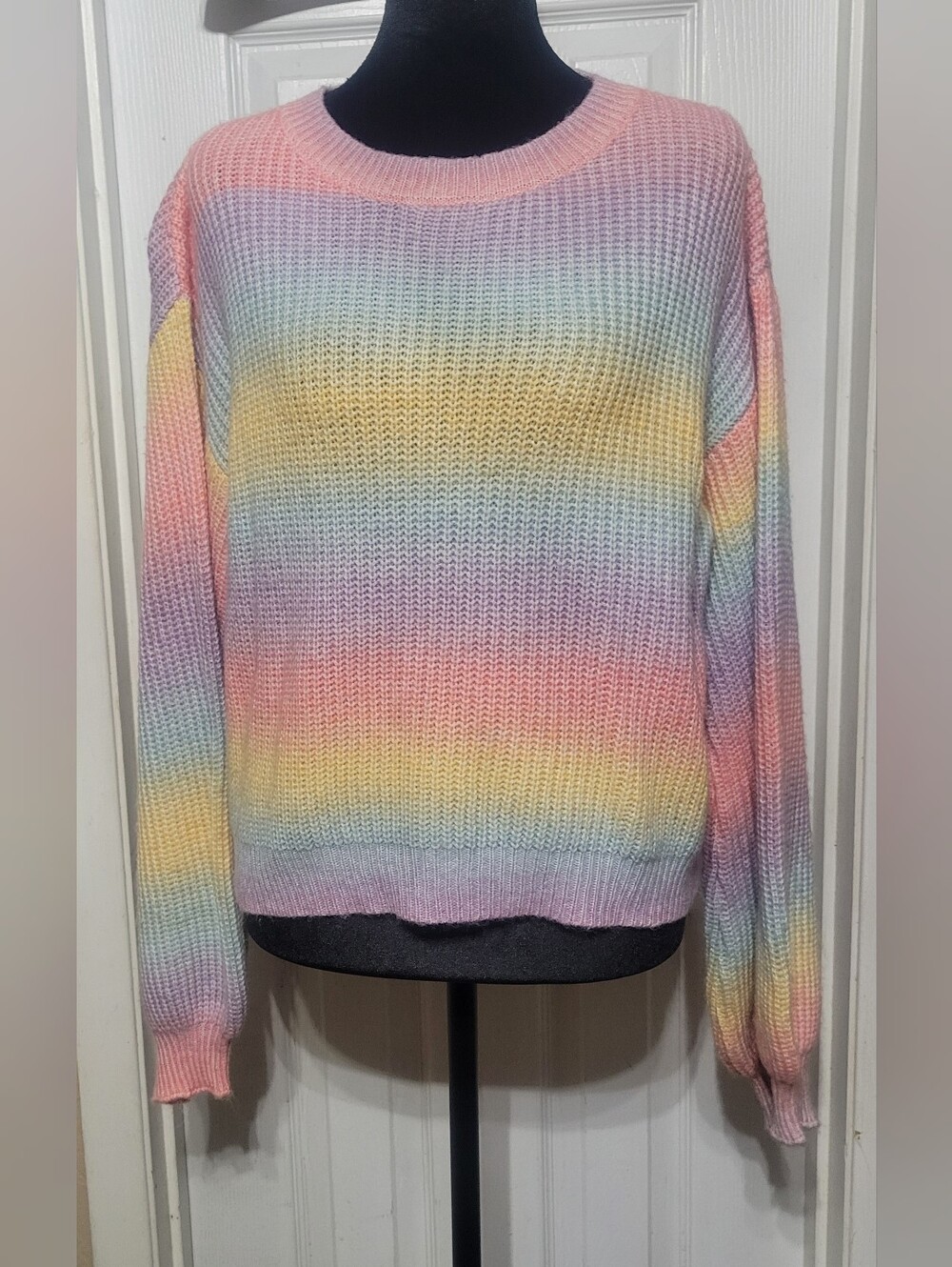 Pastel Rainbow Knit Sweater - Women Size L
